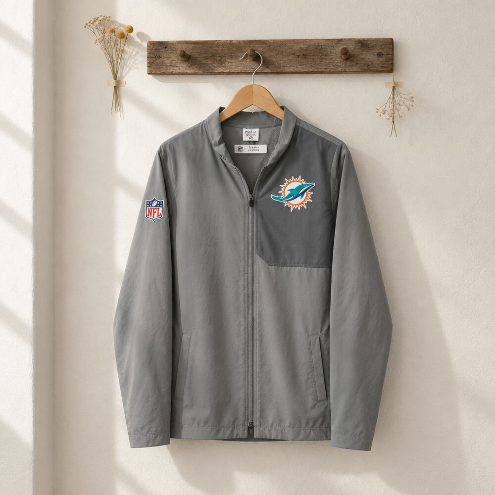 Miami Dolphins NFL Full-Zip Lightweight Track Jacket / Sideline Windbreaker – Gr